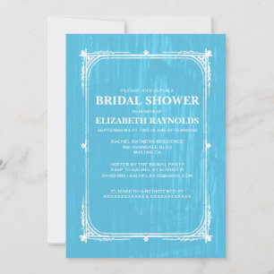Blue Western Barn Wood Bridal Shower Invitations