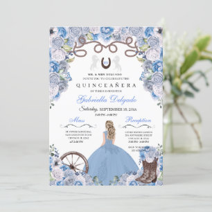Blue Western Charra Girl Ranchero Quinceanera Invitation