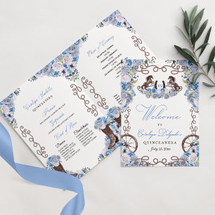 Blue Western Charro Quinceañera Program Invitation