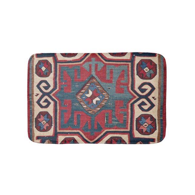 Blue Western Santa Fe Cowboy Style Ornate  Bath Mat (Front)