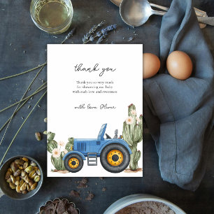 Blue Western Tractor Cactus Desert Baby Shower Thank You Card
