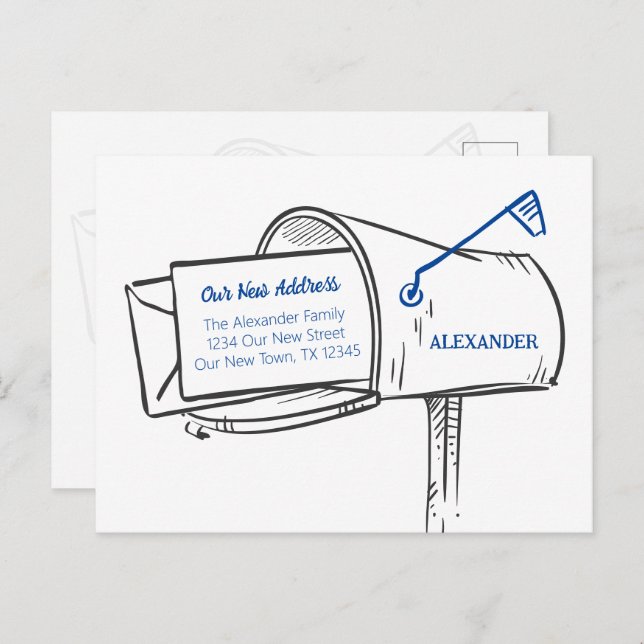 Blue We've Moved Distressed Mailbox Moving Postcard (Front/Back)