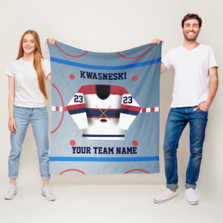 Blue Wh | Red Ice Hockey Rink | Player Jersey Fleece Blanket