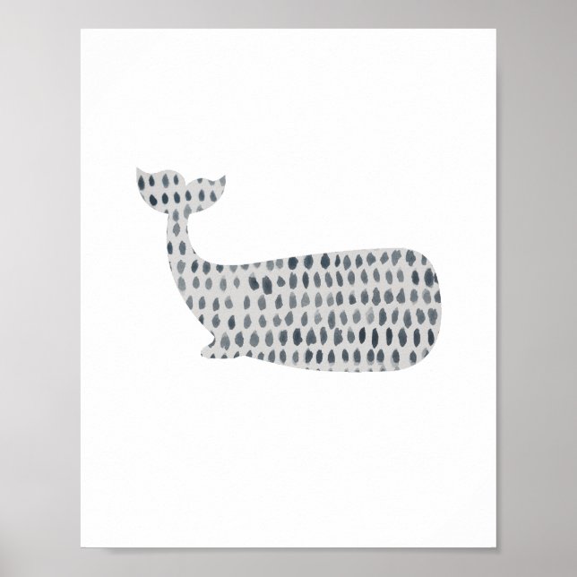 Blue Whale Abstract Sea Glass Watercolor Painting Poster (Front)