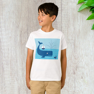 Blue Whale And Blue Sailboat T-Shirt