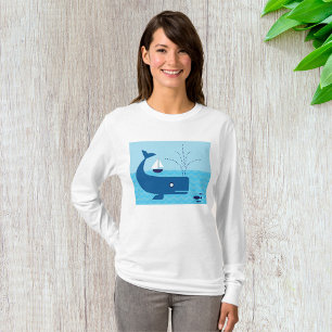 Blue Whale And Blue Sailboat Womens Long-Sleeve T-Shirt