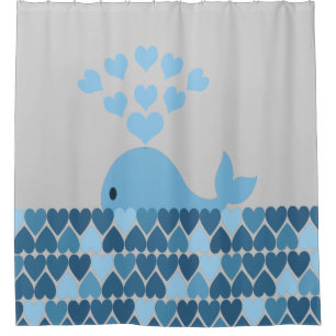 Blue Whale and Hearts Shower Curtain