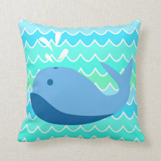 Blue Whale and Waves Throw Pillow