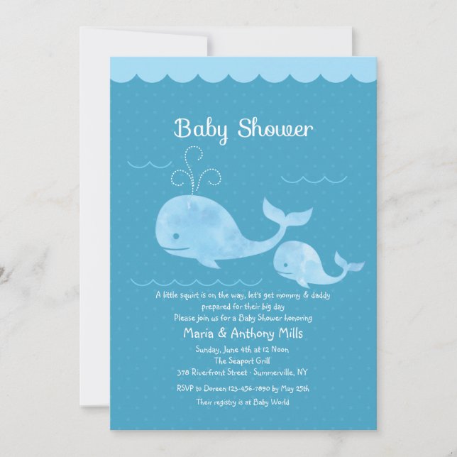 Blue Whale Baby Shower Invitation (Front)
