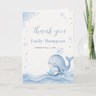 Blue Whale Baby Shower Thank You Card