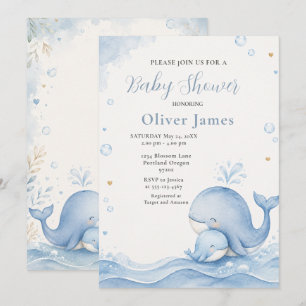 Blue Whale Baby Shower Under the Sea Invitation