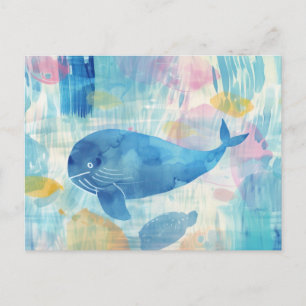 Blue whale background postcard