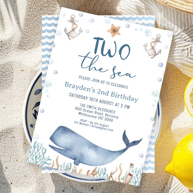 Blue Whale Boys Two The Sea 2nd Birthday Invitation (Editable Two the Sea 2nd Birthday Party Invitation Whale Sea Life 2nd Birthday Invite,
Under the Sea)