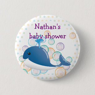 Blue whale button, baby shower button