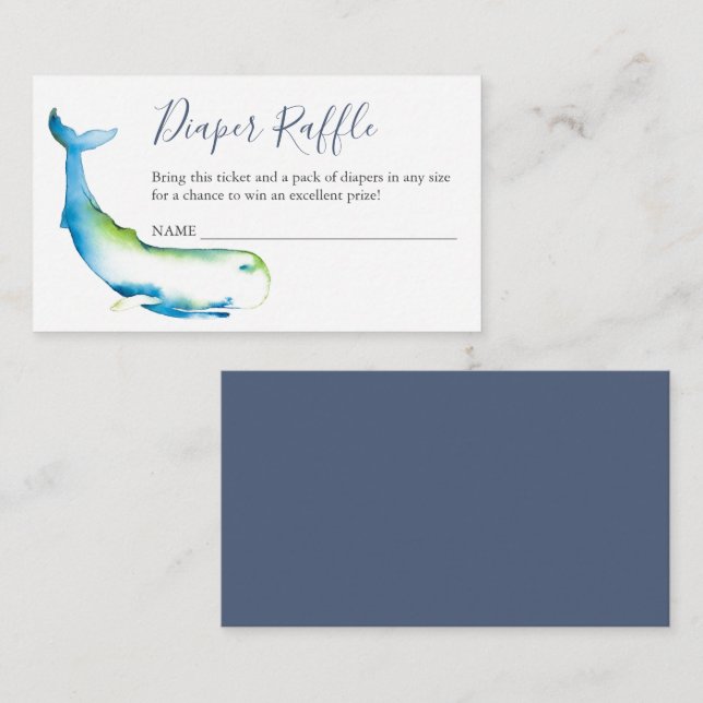 Blue Whale Diaper Raffle Invitation Enclosure (Front/Back)