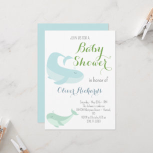Blue Whale Green Pastel Ocean Fish Baby Shower  Invitation