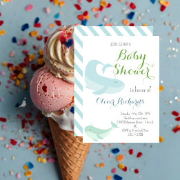 Blue Whale Green Pastel Ocean Fish Baby Shower  Invitation