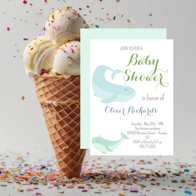 Blue Whale Green Pastel Ocean Fish Baby Shower  Invitation (Creator Uploaded)