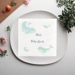 Blue Whale Green Pastel Ocean Fish Baby Shower Napkin