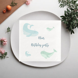 Blue Whale Green Pastel Ocean Fish Birthday  party Napkin