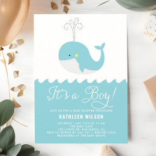 Blue Whale It's a Boy Ocean Baby Shower Invitation