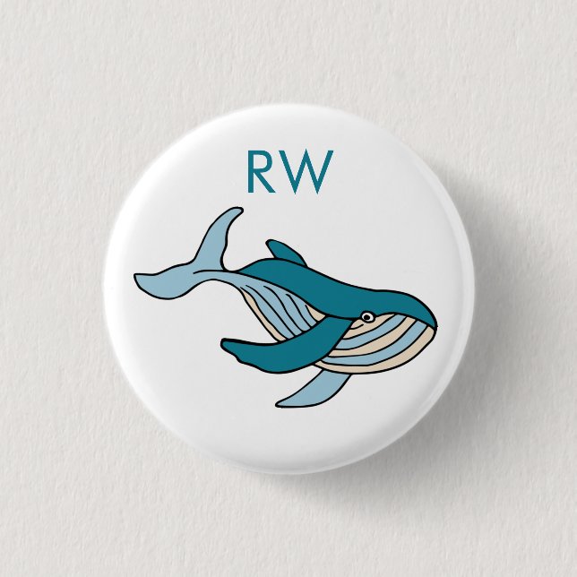 Blue Whale Monogram  3 Cm Round Badge (Front)