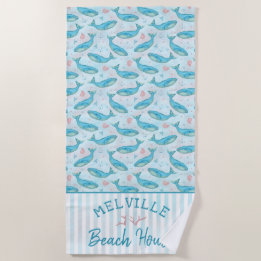 Blue Whale Nautical Beach House Personalised Ocean Beach Towel