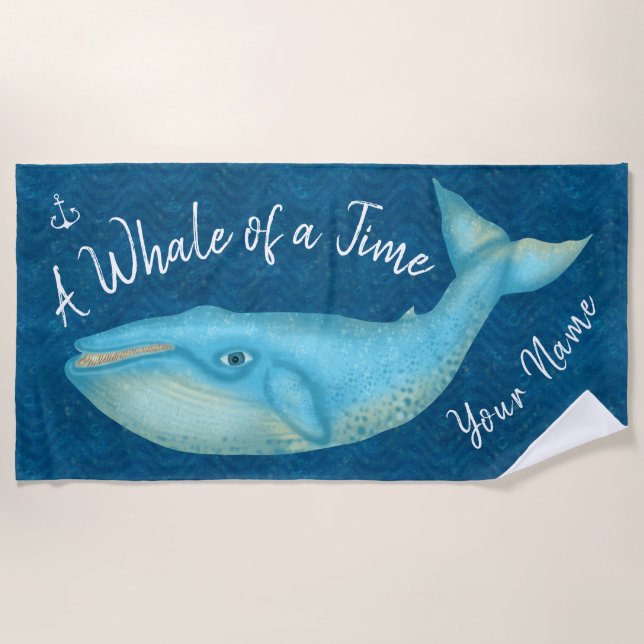 Blue Whale Nautical Beach Time Personalised Ocean Towel (Front)