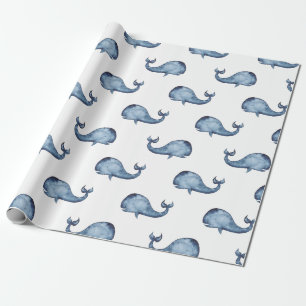 Blue whale. Nautical navy pattern. Sea animal Wrapping Paper