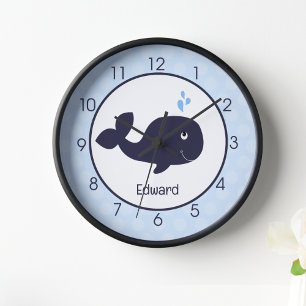 Blue Whale Nautical Ocean Nursery Kids Wall  Clock