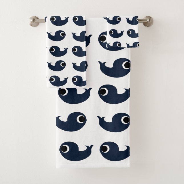 Blue Whale Ocean Coastal Decor Bath Towel Set (Insitu)