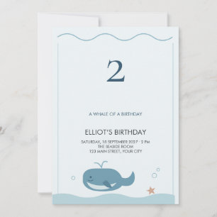 Blue Whale Ocean Serif Kids Birthday Invitation
