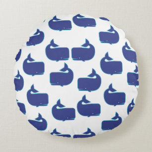 Blue Whale Pattern Coastal Nautical Ocean Pattern Round Cushion