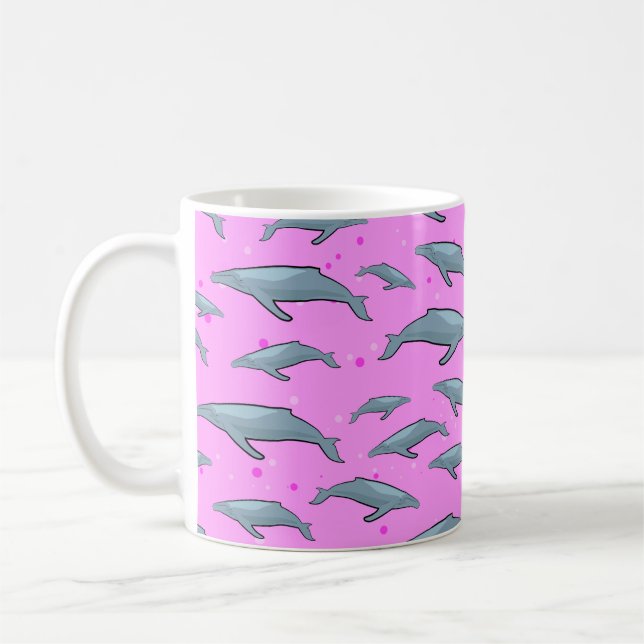 Blue Whale Pattern on Pink Background Coffee Mug (Left)