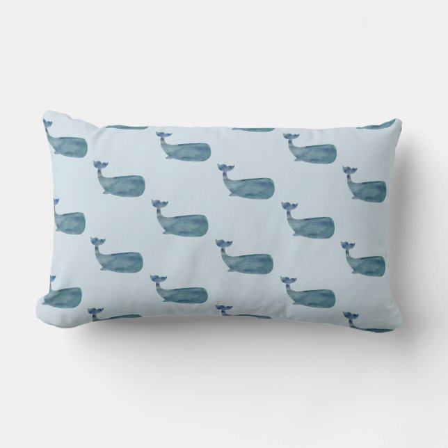Blue Whale Pattern Preppy Beach Decor Lumbar Cushion (Front)