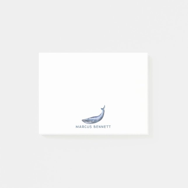 Blue Whale Personalised Post It Notes (Front)