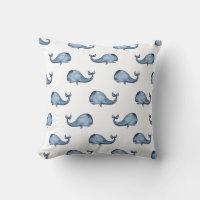 Blue whale pillow. Nautical navy pattern. Animal