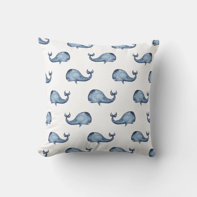 Blue whale pillow. Nautical navy pattern. Animal Cushion (Front)