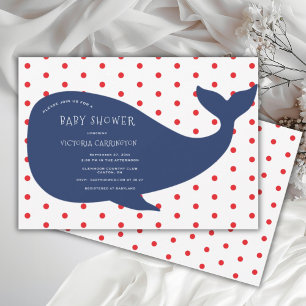 Blue Whale Red Polkadot Baby Shower  Invitation