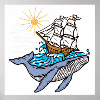 Blue Whale Sailing Ship Wave Sunshine