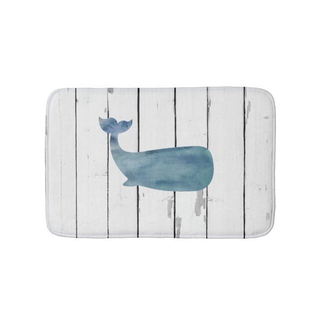 Blue Whale Shiplap Bathroom Decor Bath Mat (Front)