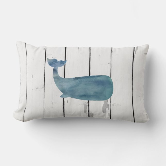 Blue Whale Shiplap Rustic Beach Decor Lumbar Cushion (Front)