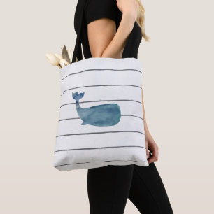Blue Whale Shiplap Rustic White Wood Pattern Tote Bag