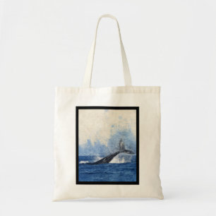 Blue Whale Splashing in Ocean Art Tote Bag
