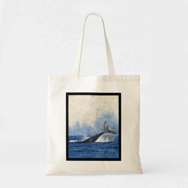 Blue Whale Splashing in Ocean Art Tote Bag (Front)