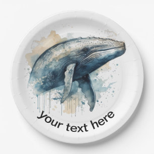 blue whale swimming, customisable paper plate