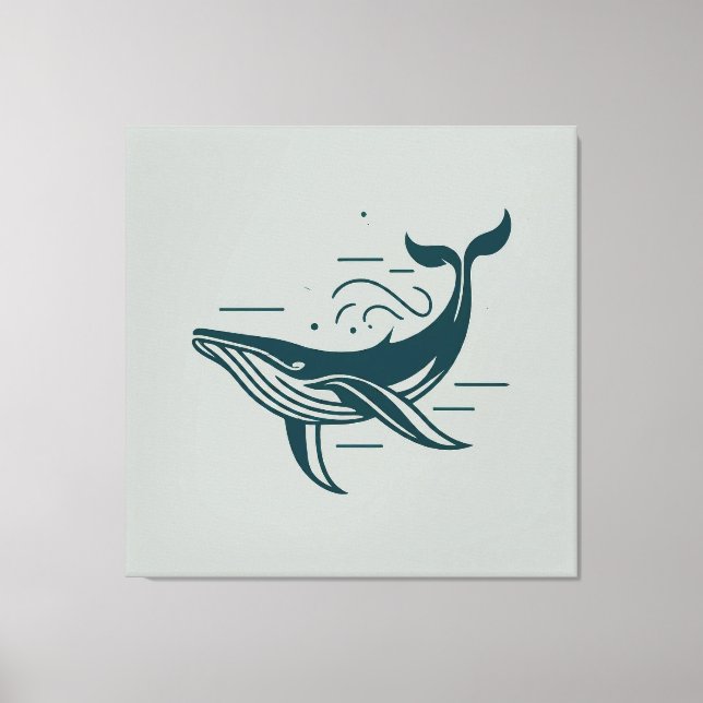 Blue Whale Swimming illustration Canvas Print (Front)