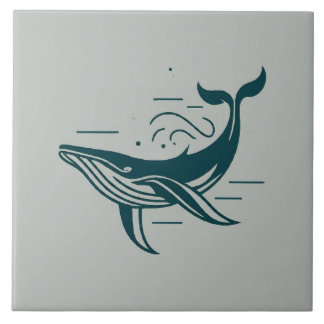 Blue Whale Swimming illustration Tile
