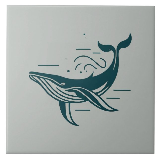 Blue Whale Swimming illustration Tile (Front)