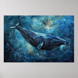 Blue whale swimming in the sea poster